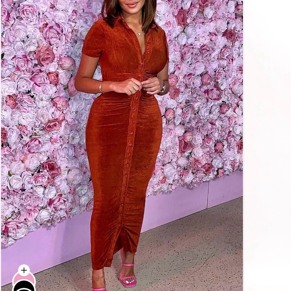 Fashion Nova Rust Button-Up Dress